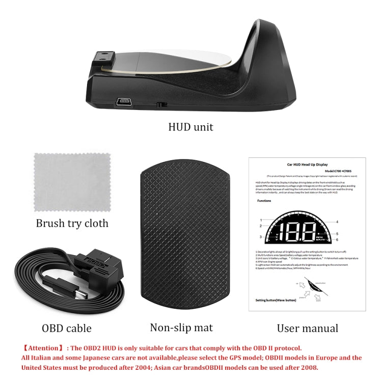 C700 2.6 inch Universal Car OBD2 HUD Vehicle-mounted Head Up Display, C700 – Durable Build, Easy to Use