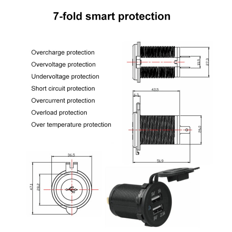 Car Motorcycle ABS Dual Port Charger, 2.1V 2 USB