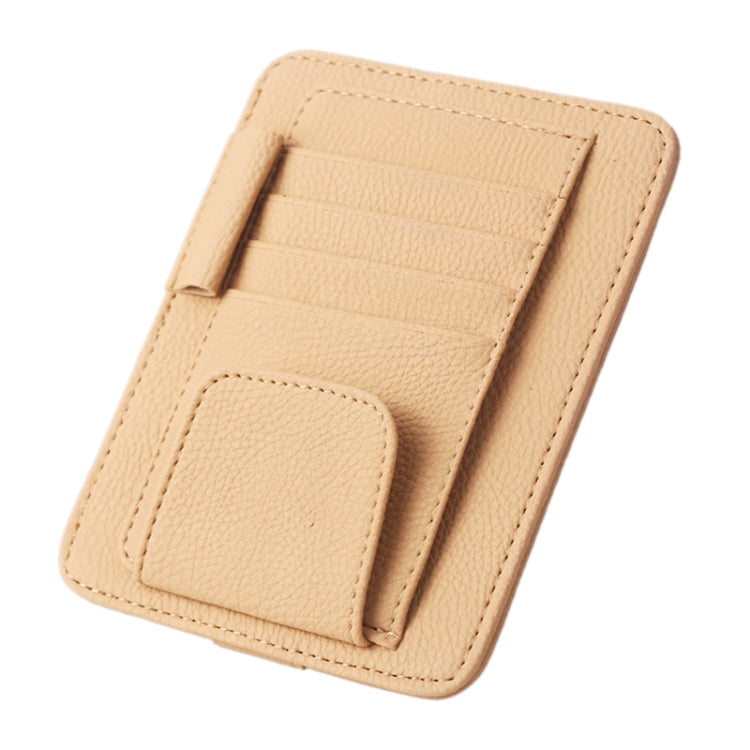 Multi-functional Auto Car Sun Visor Sunglass Holder Card Bill Ticket Storage Holder Pouch Bag – Leather Khaki