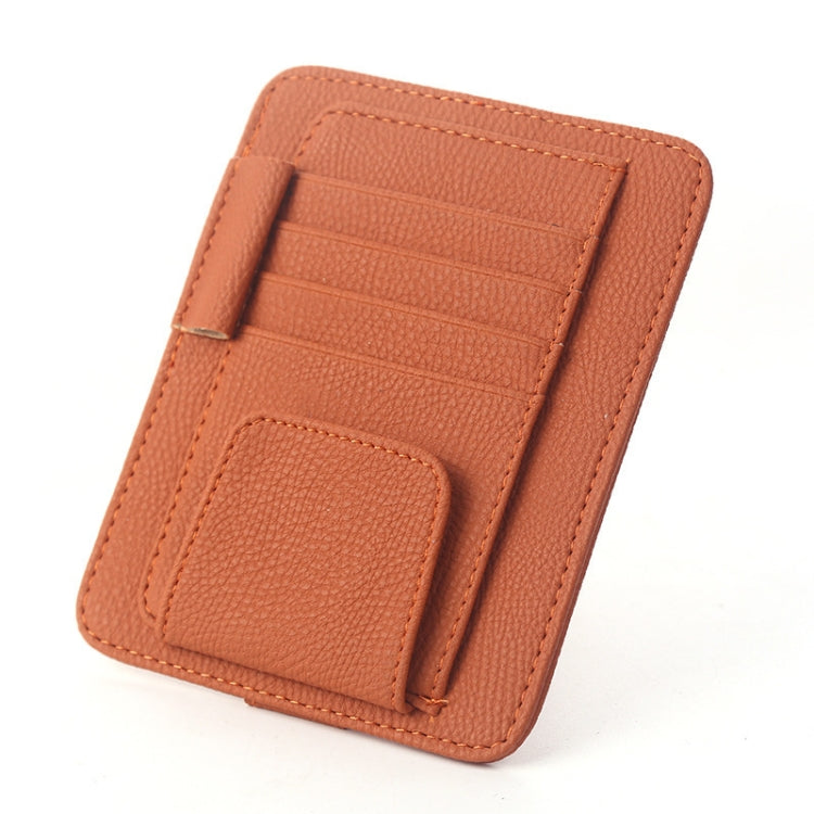 Multi-functional Auto Car Sun Visor Sunglass Holder Card Bill Ticket Storage Holder Pouch Bag – Leather Brown