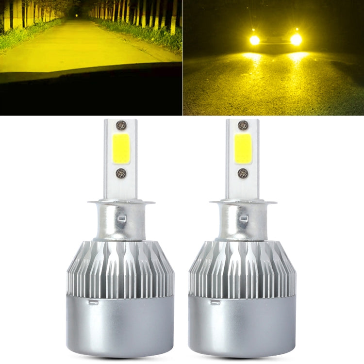 2 PCS H3 18W 1800 LM 6000K IP68 Canbus Constant Current Car LED Headlight with 2 COB Lamps, DC 9-36V, H3 – Durable Build, Easy to Use H3 Gold Light