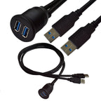 1m Flush Mount USB 3.0 Dock Car Ship Motorcycle Dashboard Panel Male to Female Data Waterproof Extension Cord, For Cable Length: 1m