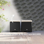 Set of 2 Rattan Storage Ottoman, Outdoor Footstool with Removable Cushions, Cream