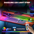 120cm Computer Desk with LED Lights and Power Outlets, Gaming Desk with Monitor Stand, Rustic Brown