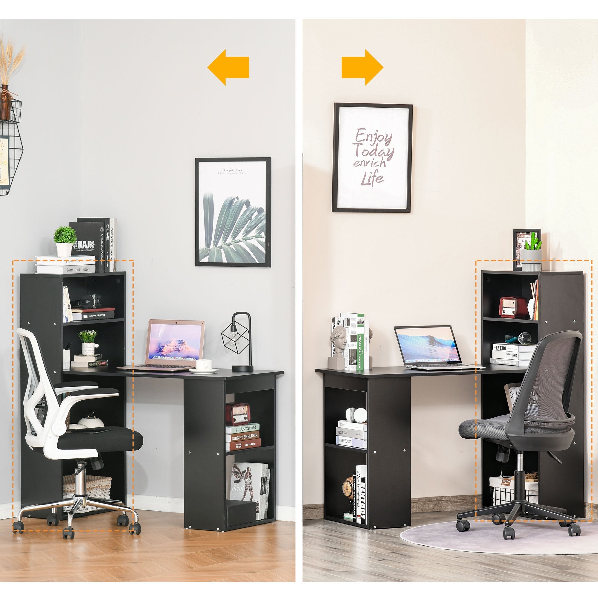 120cm Modern Computer Desk Bookshelf Study Table Workstation PC Laptop Writing Home Office 6 Shelves, Black