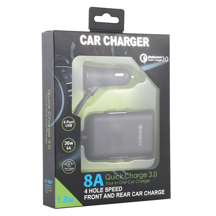 HMQ-C801 1.8m 8A Max 4 Ports USB Car Charger with Extending USB HUB for Front & Back Seat Charging, HMQ-C801 – Durable Build, Easy to Use