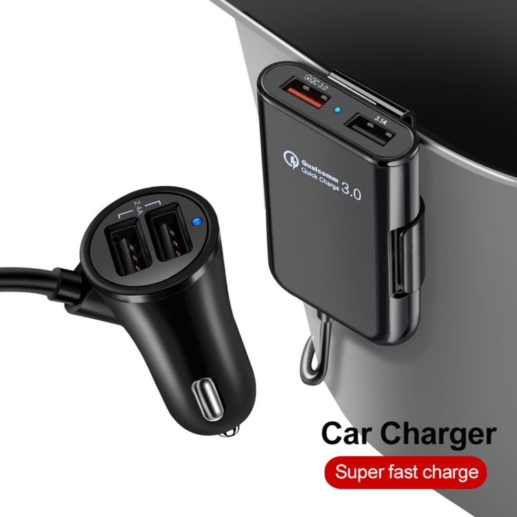 HMQ-C801 1.8m 8A Max 4 Ports USB Car Charger with Extending USB HUB for Front & Back Seat Charging, HMQ-C801 – Durable Build, Easy to Use