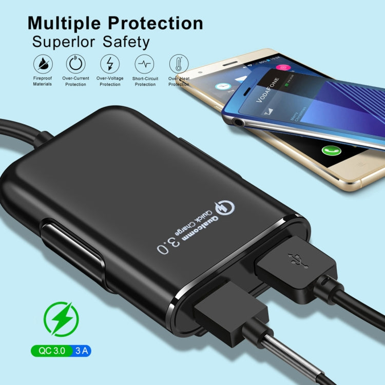 HMQ-C801 1.8m 8A Max 4 Ports USB Car Charger with Extending USB HUB for Front & Back Seat Charging, HMQ-C801 – Durable Build, Easy to Use