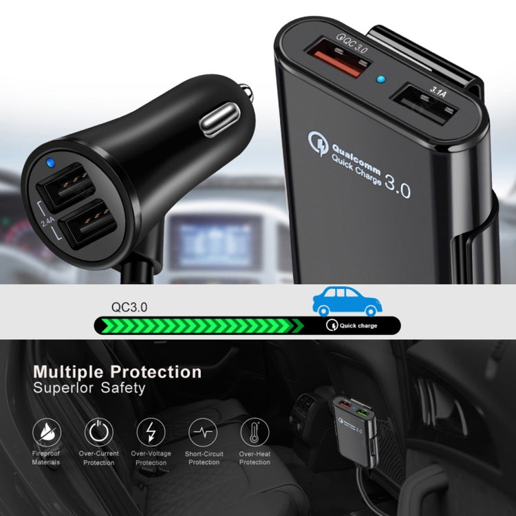 HMQ-C801 1.8m 8A Max 4 Ports USB Car Charger with Extending USB HUB for Front & Back Seat Charging, HMQ-C801 – Durable Build, Easy to Use