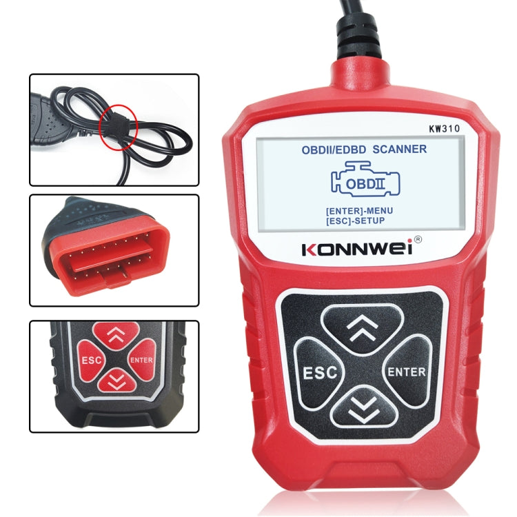 KONNWEI KW310 OBD Car Fault Detector Code Reader ELM327 OBD2 Scanner Diagnostic Tool, KW310 – Durable Build, Easy to Use KW310 Red