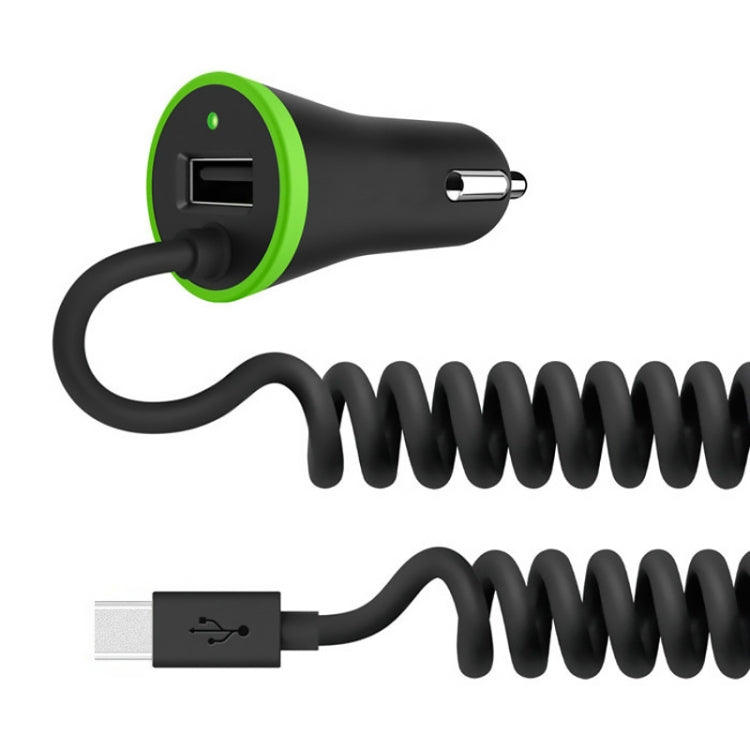 17W 3.4A Mini USB Car Charger with USB-C / Type-C Spring Cable, USB-C / Type-C – Bluetooth, TPU, Non-slip USB-C Type-C
