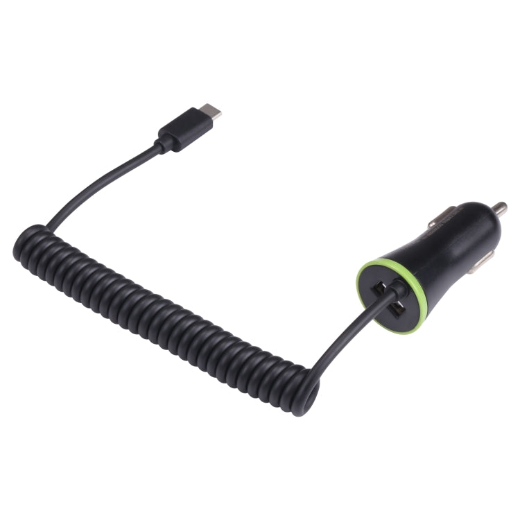 17W 3.4A Mini USB Car Charger with USB-C / Type-C Spring Cable, USB-C / Type-C – Bluetooth, TPU, Non-slip