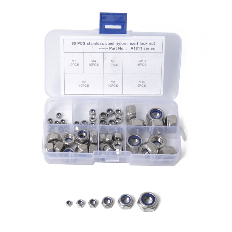 60 PCS Car 304 Stainless Steel Lock Nuts Nylon Insert Locknut Kit M3-M10, 60 PCS 60 PCS