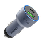 MOMAX UC16E 67W USB-C / Type-C + USB Dual Ports Car Charger, 67W – Aluminum Alloy, TPU 67W