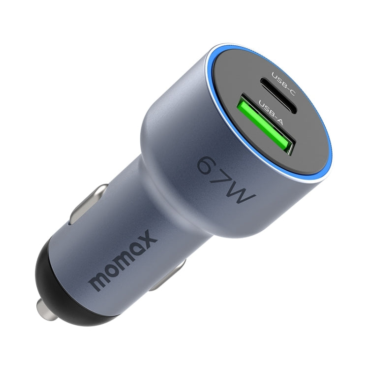 MOMAX UC16E 67W USB-C / Type-C + USB Dual Ports Car Charger, 67W – Aluminum Alloy, TPU 67W