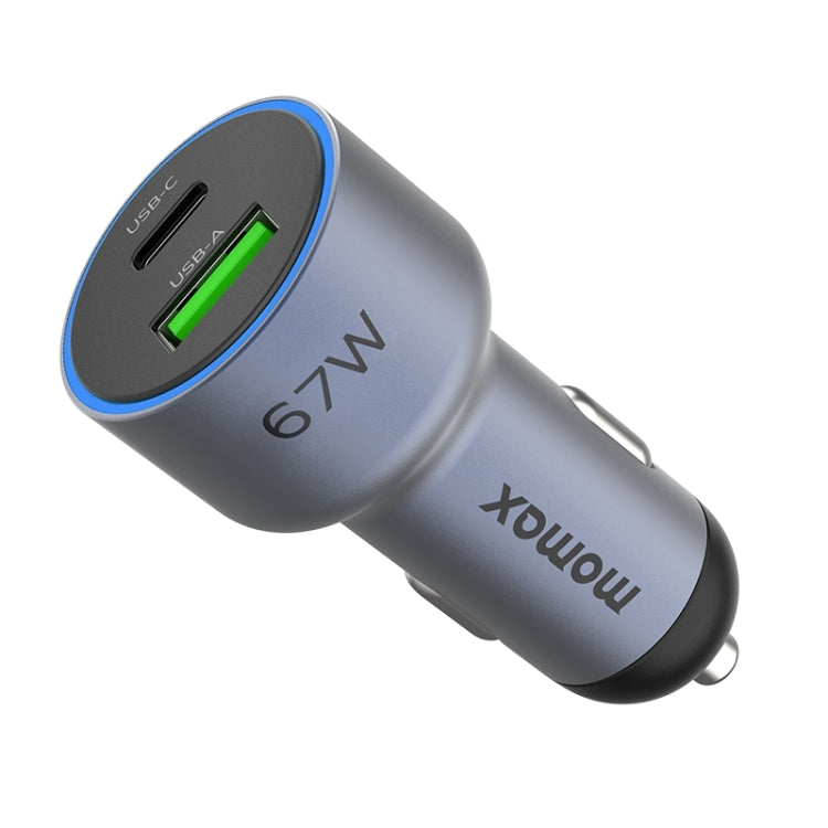 MOMAX UC16E 67W USB-C / Type-C + USB Dual Ports Car Charger, 67W – Aluminum Alloy, TPU