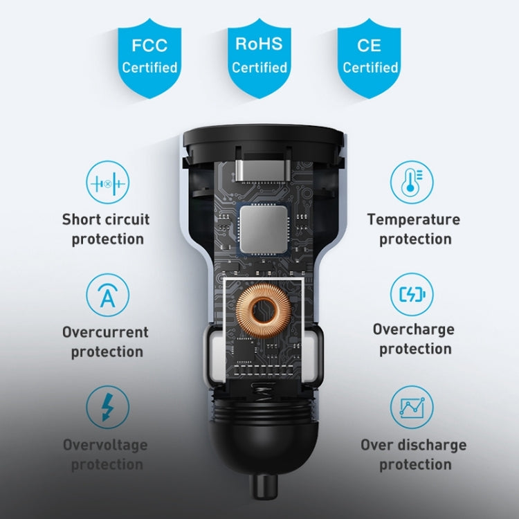 MOMAX UC16E 67W USB-C / Type-C + USB Dual Ports Car Charger, 67W – Aluminum Alloy, TPU