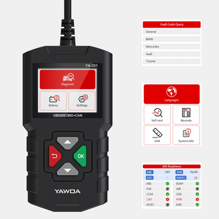 YA201 Car Mini Code Reader OBD2 Fault Detector Diagnostic Tool, YA201 YA201