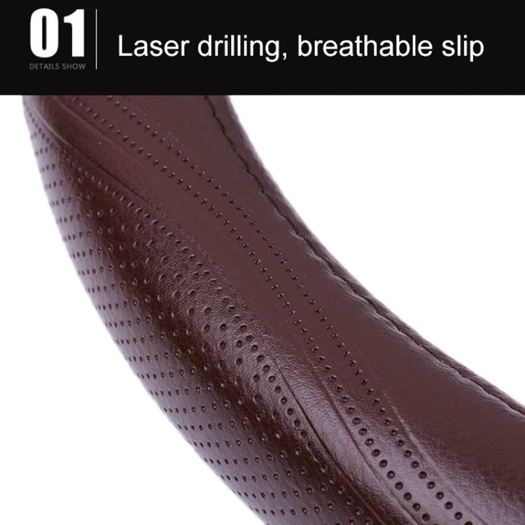 Universal Car Genuine Leather Pinhole Steering Wheel Cover, Diameter: 38cm – Wear-resistant, Leather