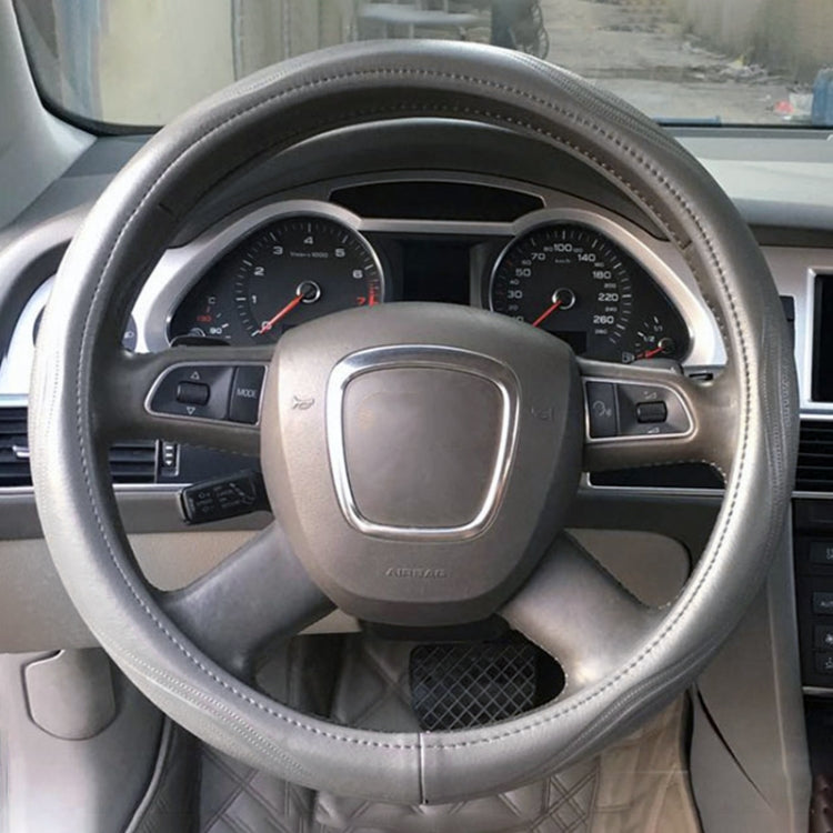 Universal Car Genuine Leather Pinhole Steering Wheel Cover, Diameter: 38cm – Wear-resistant, Leather Grey