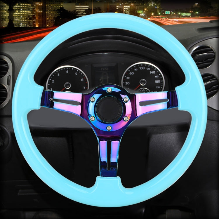 Car Colorful Modified Racing Sport Horn Button Steering Wheel, Diameter: 34.6cm – Durable Build, Easy to Use Sky Blue