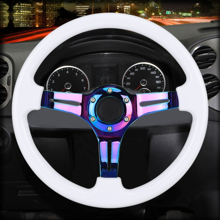 Car Colorful Modified Racing Sport Horn Button Steering Wheel, Diameter: 34.6cm – Durable Build, Easy to Use White