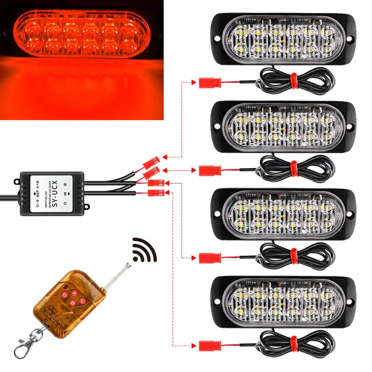 DC12V-24V / 18W 4 in 1 Front Grille Emergency Strobe Flash Warning Light Pickup 12LEDs Side Light Wireless Control 16 Modes Red Light