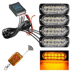 DC12V-24V / 18W 4 in 1 Front Grille Emergency Strobe Flash Warning Light Pickup 12LEDs Side Light Wireless Control 16 Modes – Durable Build, Easy to Use Yellow Light