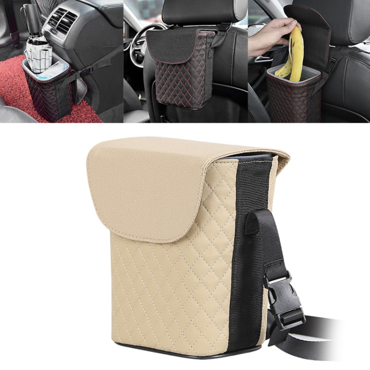 Car Back Seat Hook Garbage Can Car Storage Box – Leather Beige