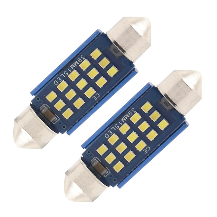 2pcs 39mm DC12-24V / 1W / 6000K / 60LM 15LEDs SMD Car Reading Lamp Dome Light, 39mm 39mm