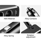 SHUNWEI SD-1909 80W 0.8A Car 2 in 1 USB Charger 90 Degree Free Rotation Cigarette Lighter, SD-1909 (Black), SD-1909