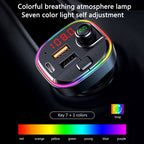 C13 Multifunctional Car Dual USB PD Fast Charger Bluetooth FM Transmitter with Atmosphere Light, C13