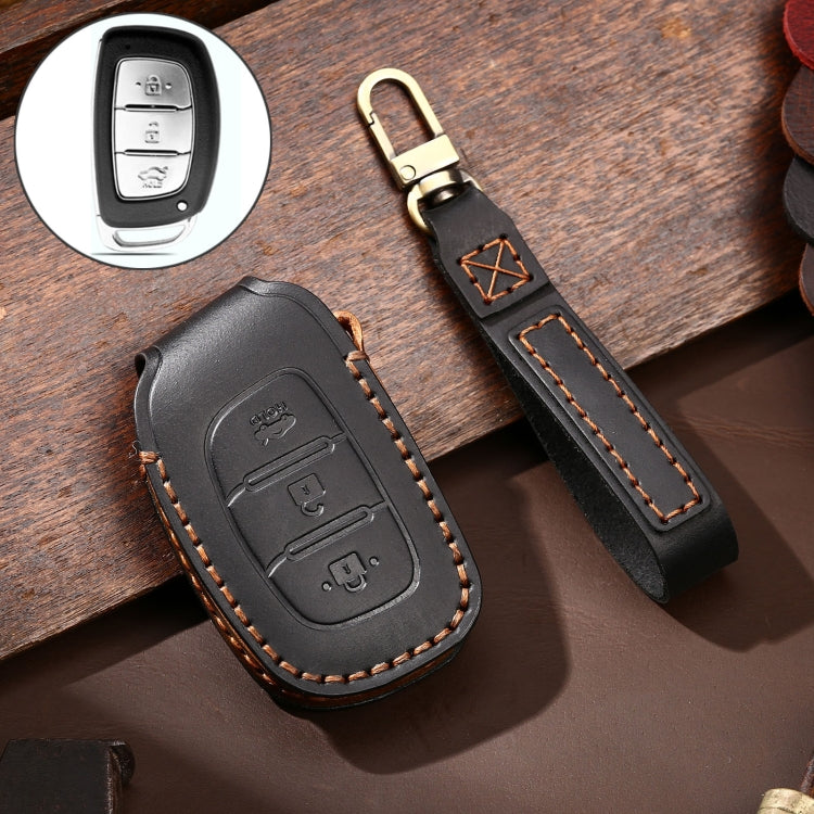 Hallmo Car Cowhide Leather Key Protective Cover Key Case for Hyundai IX35 B Style, For Hyundai IX35 B Style For Hyundai IX35 B Style Black