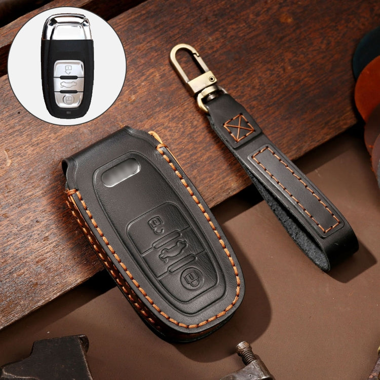 Hallmo Car Cowhide Leather Key Protective Cover Key Case for Audi A6L / A8L / A4 / A7 / A5 B Style, For Audi A6L B Style For Audi A6L B Style Black