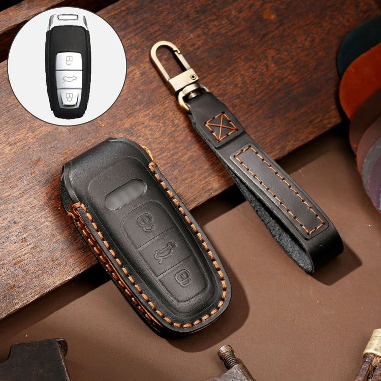 Hallmo Car Cowhide Leather Key Protective Cover Key Case for Audi A6L / A8L / A4 / A7 / A5 C Style, For Audi A6L C Style For Audi A6L C Style Black