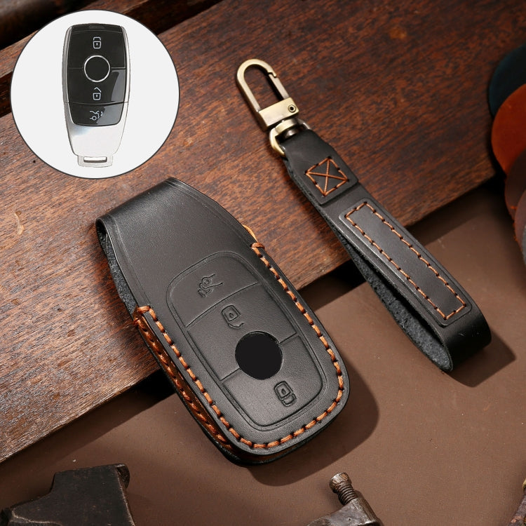 Hallmo Car Cowhide Leather Key Protective Cover Key Case for New Mercedes-Benz E300L, For New Mercedes-Benz E300L For New Mercedes-Benz E300L Black
