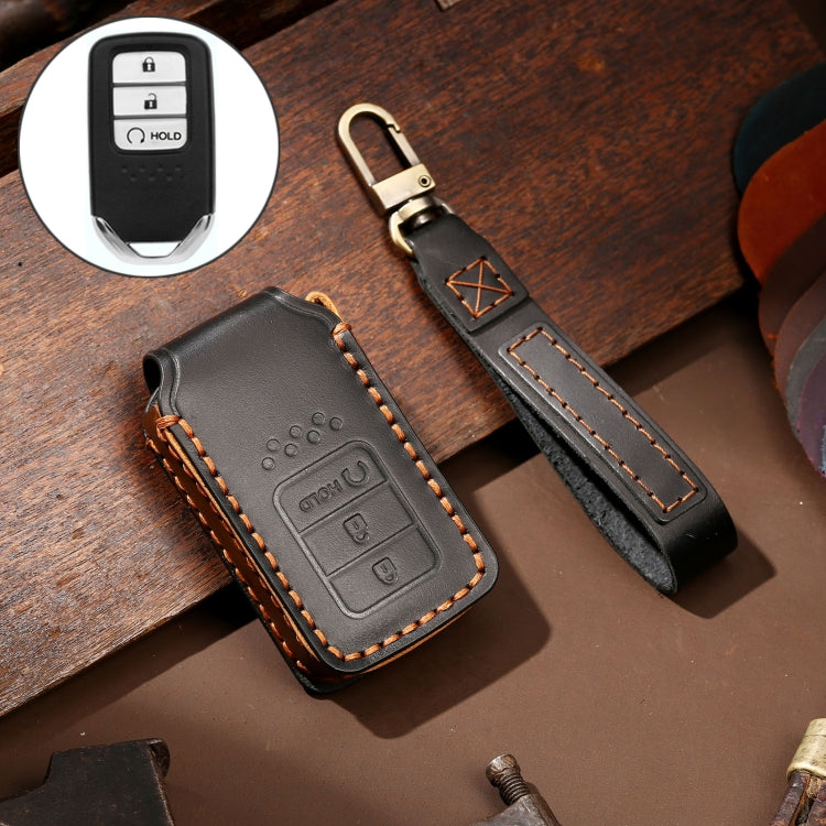 Hallmo Car Cowhide Leather Key Protective Cover Key Case for Honda Civic / Accord 3-button Start – Leather, For Honda Civic / Accord 3-button Start For Honda Civic Accord 3-button Start Black