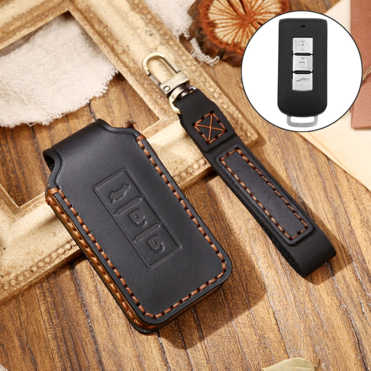 Hallmo Car Cowhide Leather Key Protective Cover Key Case for Mitsubishi Outlander, For Mitsubishi Outlander For Mitsubishi Outlander Black