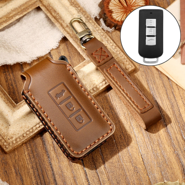 Hallmo Car Cowhide Leather Key Protective Cover Key Case for Mitsubishi Outlander – Leather, For Mitsubishi Outlander For Mitsubishi Outlander Brown