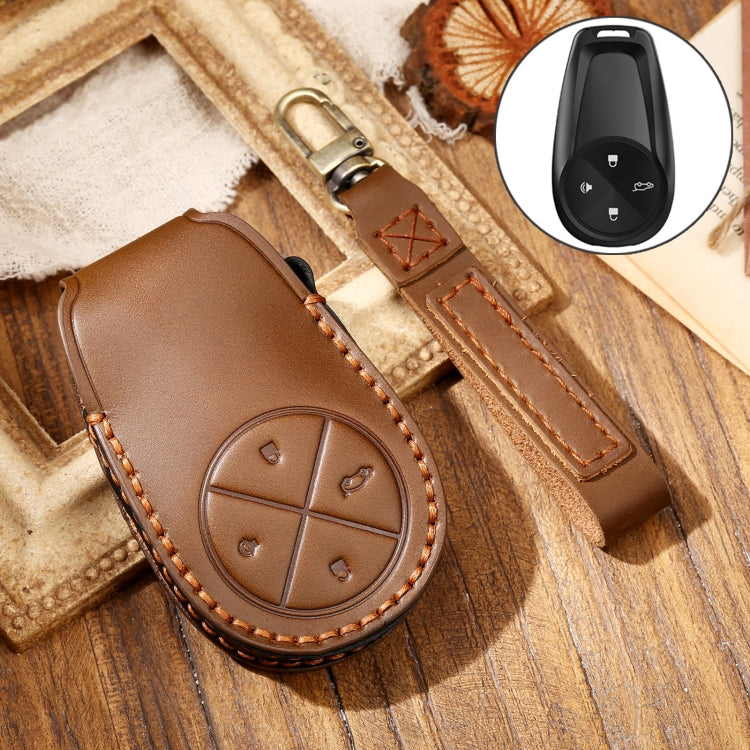 Hallmo Car Cowhide Leather Key Protective Cover Key Case for NIO ES6 / ES8, For NIO ES6 / ES8 For NIO ES6 ES8 Brown
