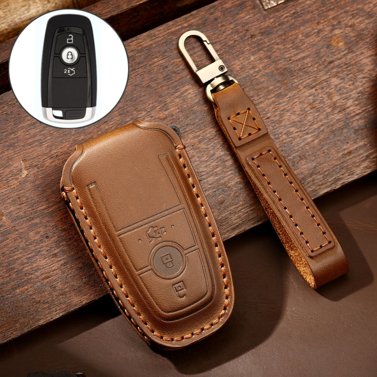Hallmo Car Cowhide Leather Key Protective Cover Key Case for Ford Focus B Style, For Ford Focus B Style For Ford Focus B Style Brown