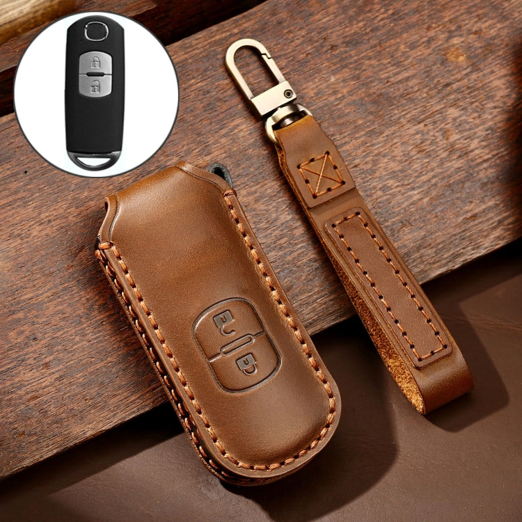Hallmo Car Cowhide Leather Key Protective Cover Key Case for Mazda Axela 2-button – Leather, For Mazda Axela 2-button For Mazda Axela 2-button Brown