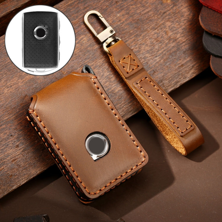 Hallmo Car Cowhide Leather Key Protective Cover Key Case for New Volvo, For New Volvo For New Volvo Brown