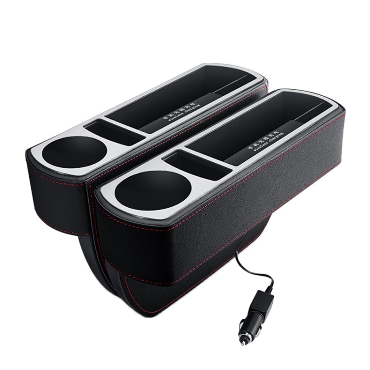Car Multi-functional Wireless Fast Charge Console PU Leather Box Cup Holder Seat Gap Side Storage Box, Wireless Fast Charge (Black), Wireless Fast Charge (Beige), Wireless Fast Charge (Brown) Wireless Fast Charge (Black) Black