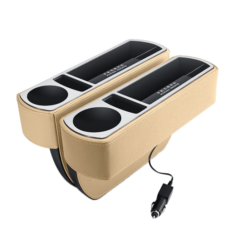Car Multi-functional Wireless Fast Charge Console PU Leather Box Cup Holder Seat Gap Side Storage Box, Wireless Fast Charge (Black), Wireless Fast Charge (Beige), Wireless Fast Charge (Brown) – Leather Wireless Fast Charge (Beige) Beige