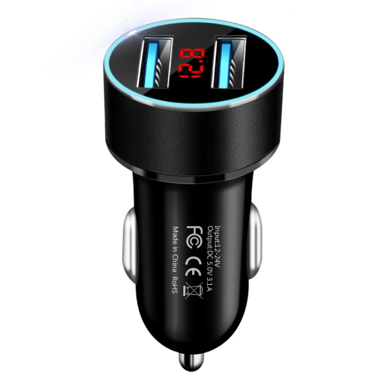 JMG-C016A 5V 3.1A Car Dual USB Charger with LED Display, JMG-C016A (Black), JMG-C016A (Gold), JMG-C016A (Blue), JMG-C016A (Red), JMG-C016A (Silver)