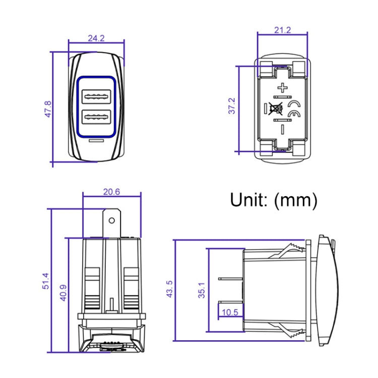 Car 4.8A Double-sided Mobile Phone Charger, 4.8A – TPU