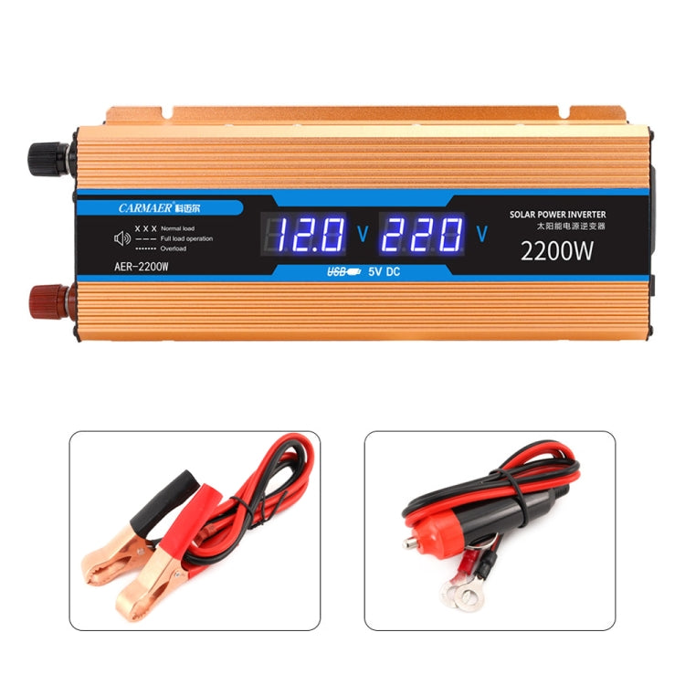 Carmaer 24V to 220V 2200W Car Multi-function Double Digital Display Inverter Household Power Converter, 24V to 220V 2200W – Aluminum Alloy, TPU