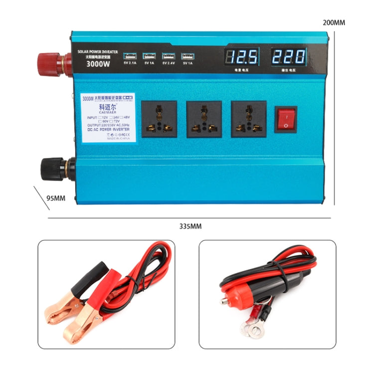 Carmaer 12V to 220V 3000W Intelligent Fan Car Double Digital Display Inverter Household Power Converter, 12V to 220V 3000W – TPU