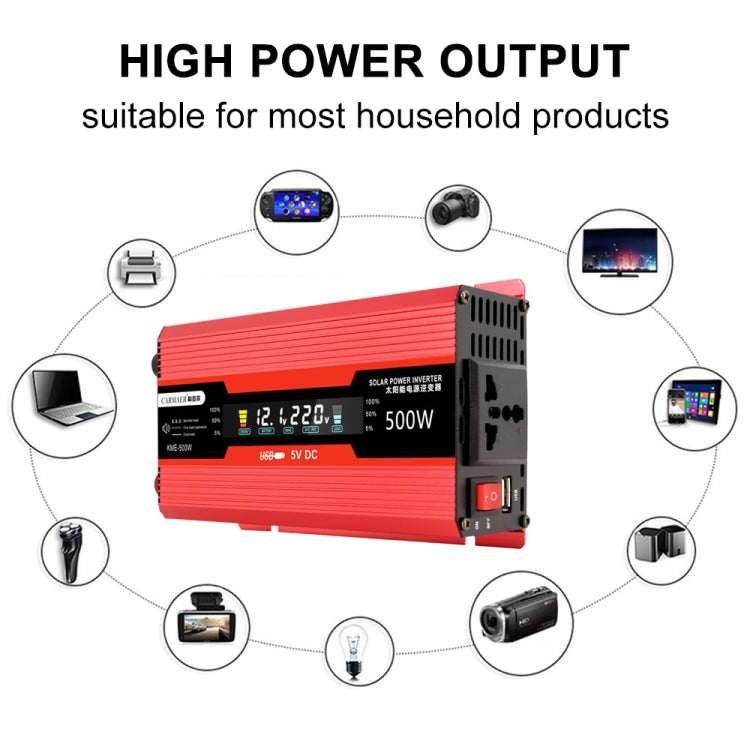 Carmaer Universal 12V to 220V 500W Car LCD Display Inverter Household Power Converter, Universal 12V to 220V 500W – Aluminum Alloy, TPU